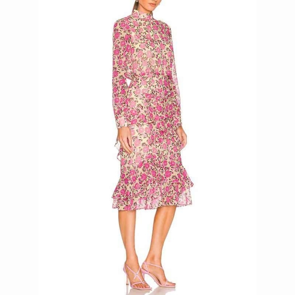 Saloni Isa Silk Georgette Tiered Ruffle Midi Dress - Picture 2 of 15